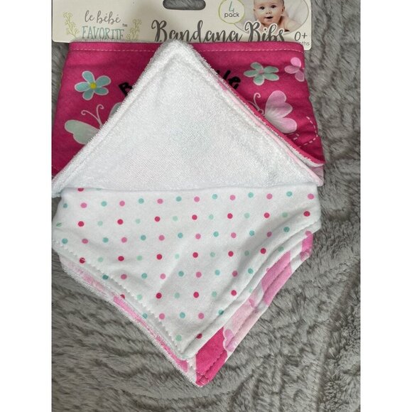 le bebe Favorite 4 pack Assorted Bandana Bibs Baby Girl Pink - Picture 3 of 6